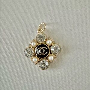 Chanel Gold-Tone Pendant Charm with Black Enamel, Pearl & Crystal Accents